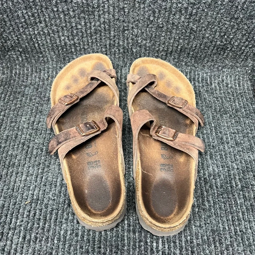 Birkenstock Mayari Sandals Womens Size 38 Brown Leather Strappy Cork Soles - Picture 8 of 9